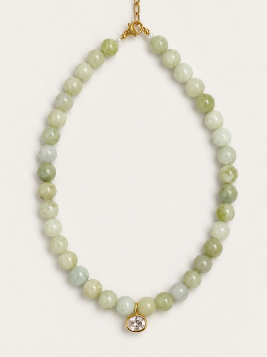 Anthropologie Jewelry - New! 18K Gold Plated Green Aventurine Beaded Crystal Necklace NWOT 1038